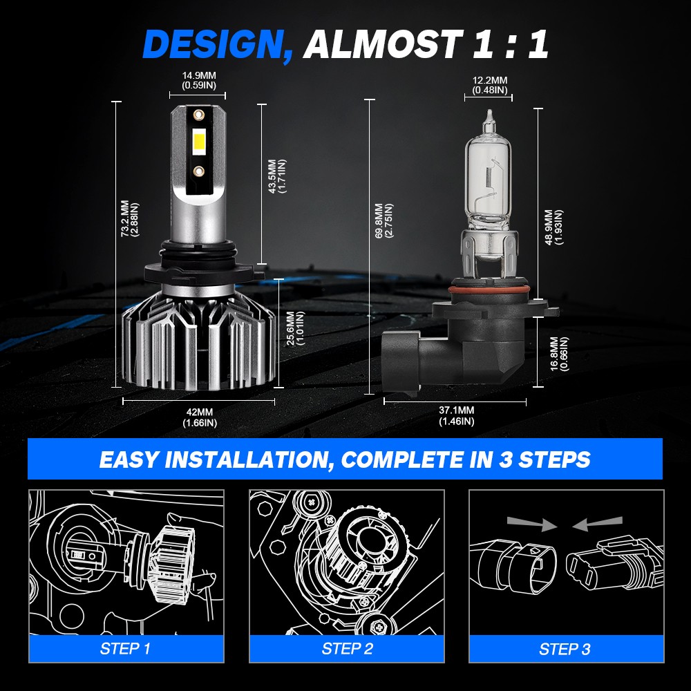 NOVSIGHT 9006 LED Headlight Bulbs Lamp Conversion Kit Low Beam 6500K Canbus 2x
