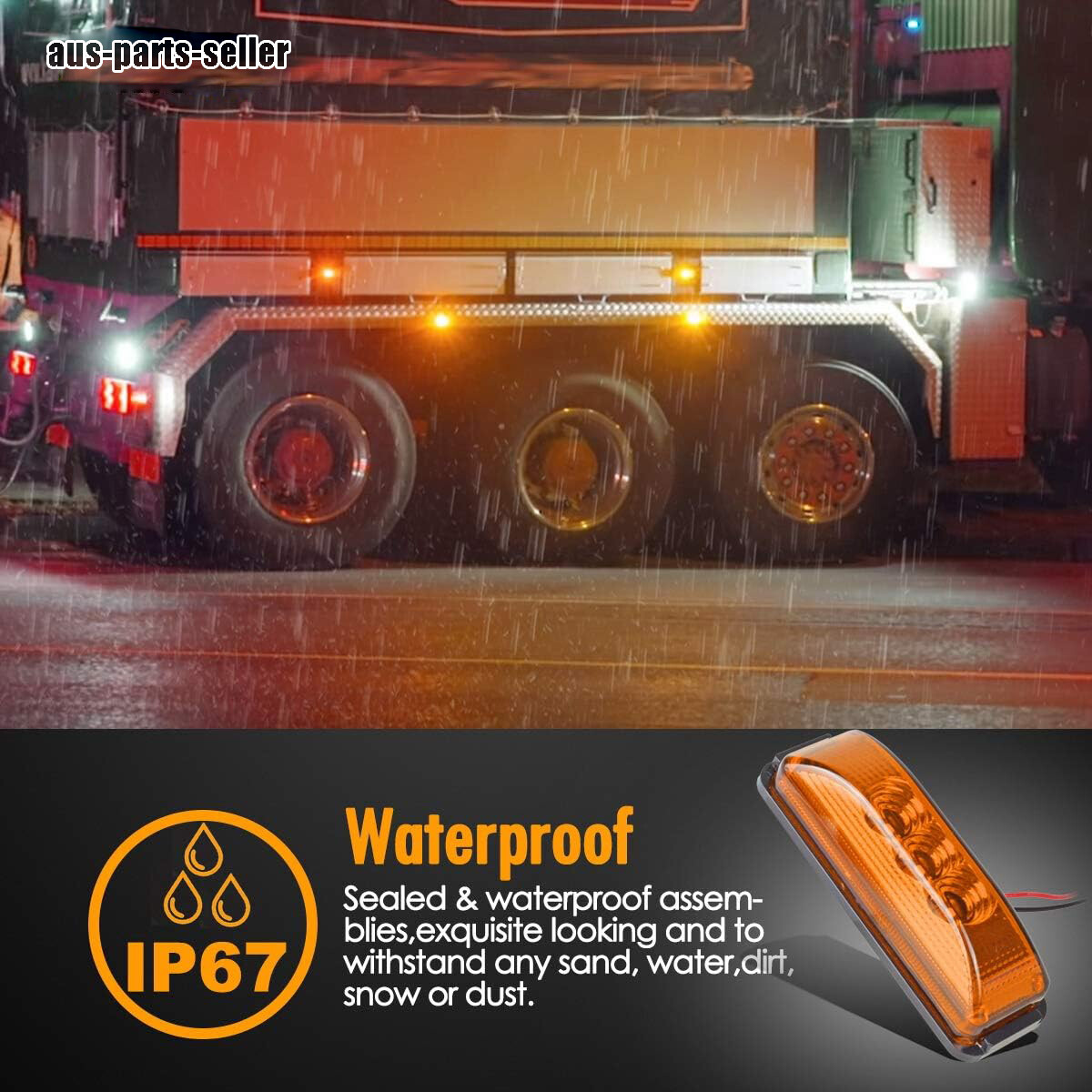 2x 4″ Amber 3-LED Side Marker Lights RV Truck Trailer Clearance Light Waterproof