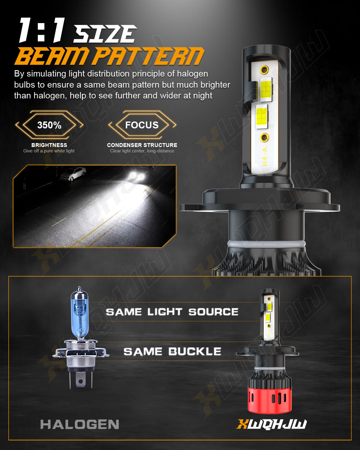 H4 9003 HB2 LED Headlight Bulbs Conversion Kit High Low Beam Replace Halogen