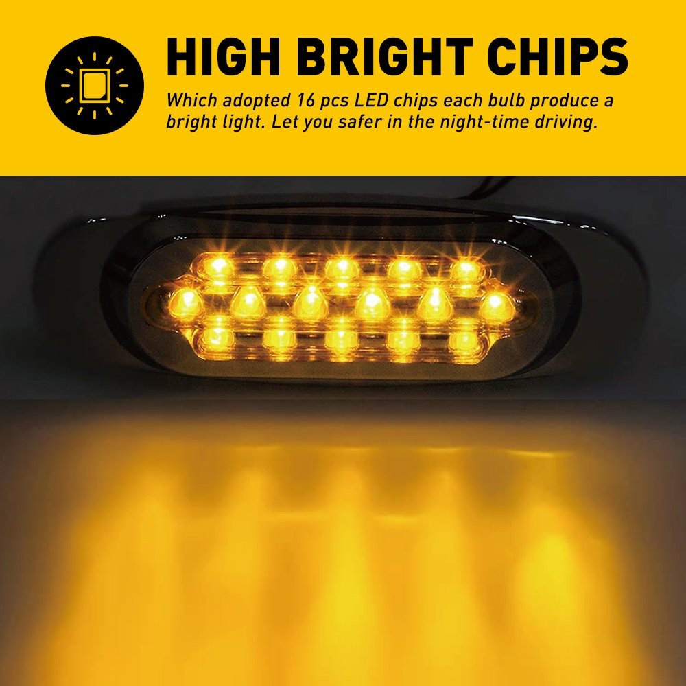 2pcs16 Marker Side LED amber Light Lights Clearance Trailer Truck RV Waterproof