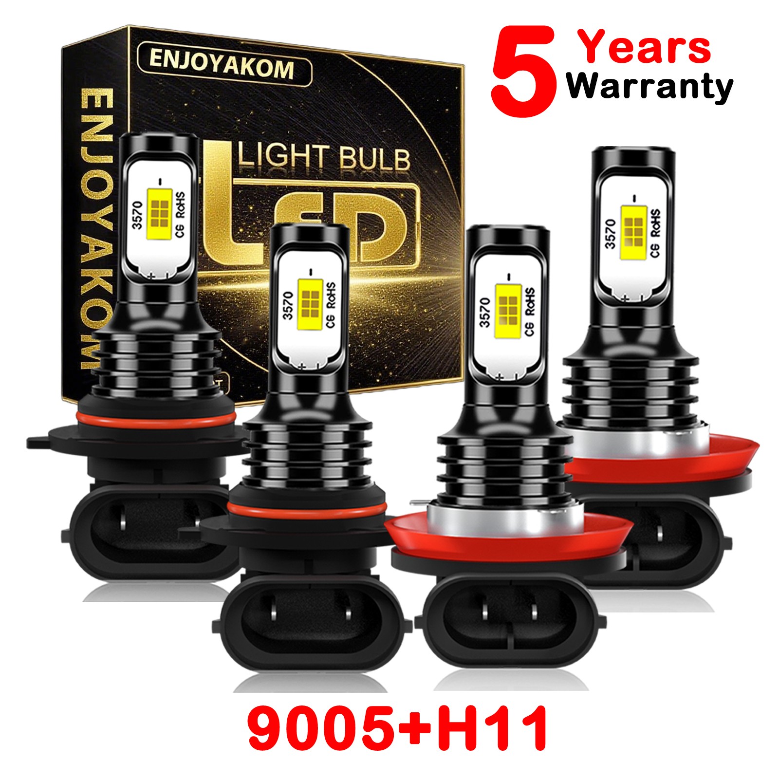 H11 9005 LED Headlights KITS Combo Bulbs 10000K High&Low Beam Super Bright White