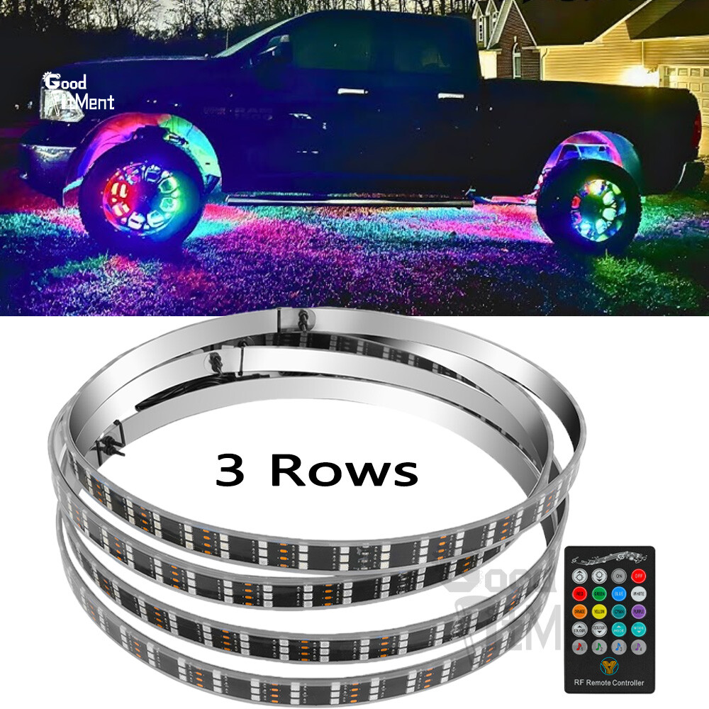 For Dodge Ram 1500 2500 3500 4X 15″ LED RGB Car Rim Lights Wheel Ring Light 3Row