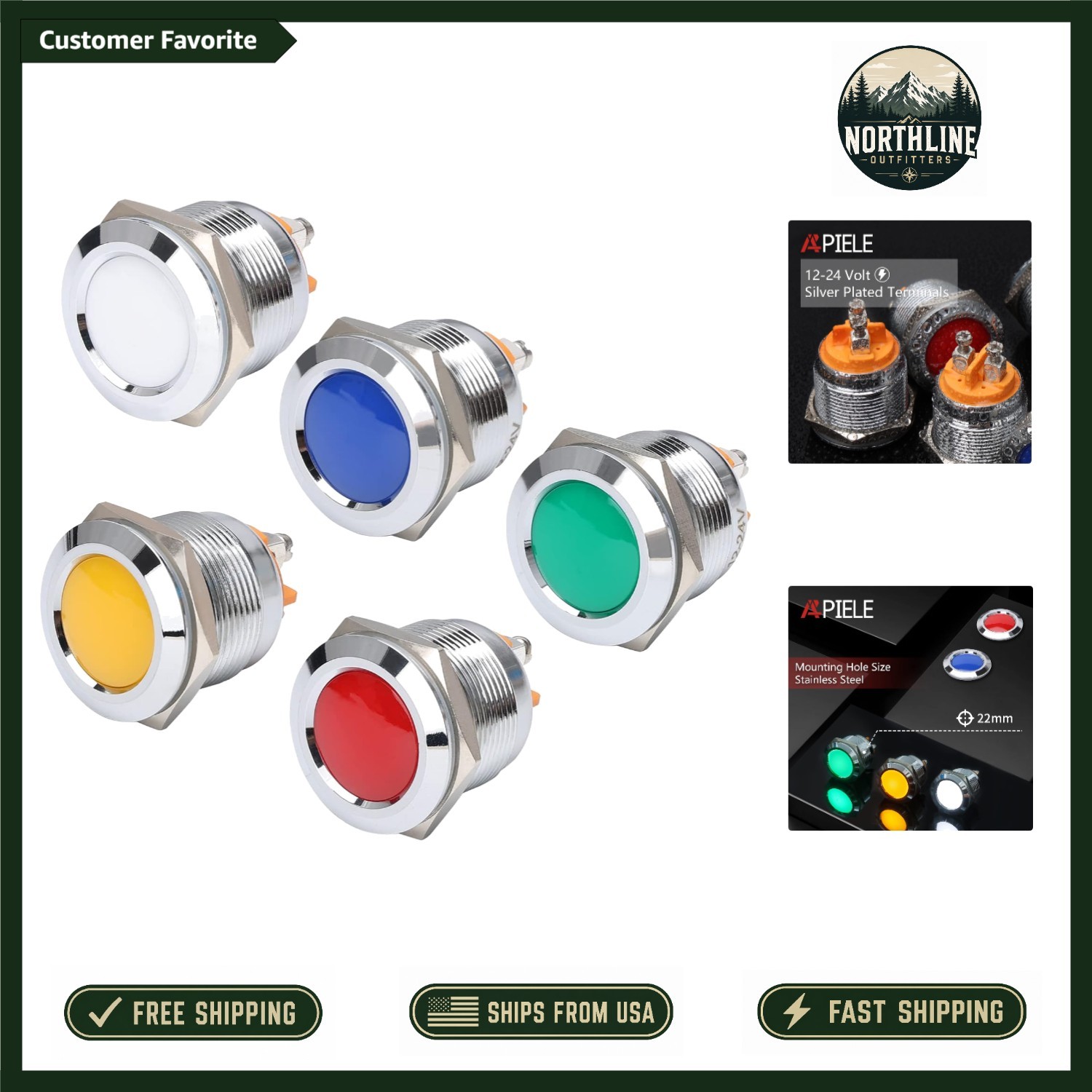 22mm Waterproof LED Indicator Light – Set of 5 Multi-Color Signal Lamps
