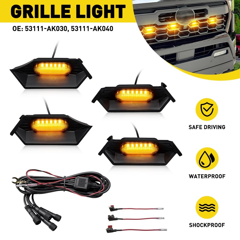 For 2024 2025 Toyota Tacoma TR D LED Grille Lights Amber DRL Lamp Smoked Lens