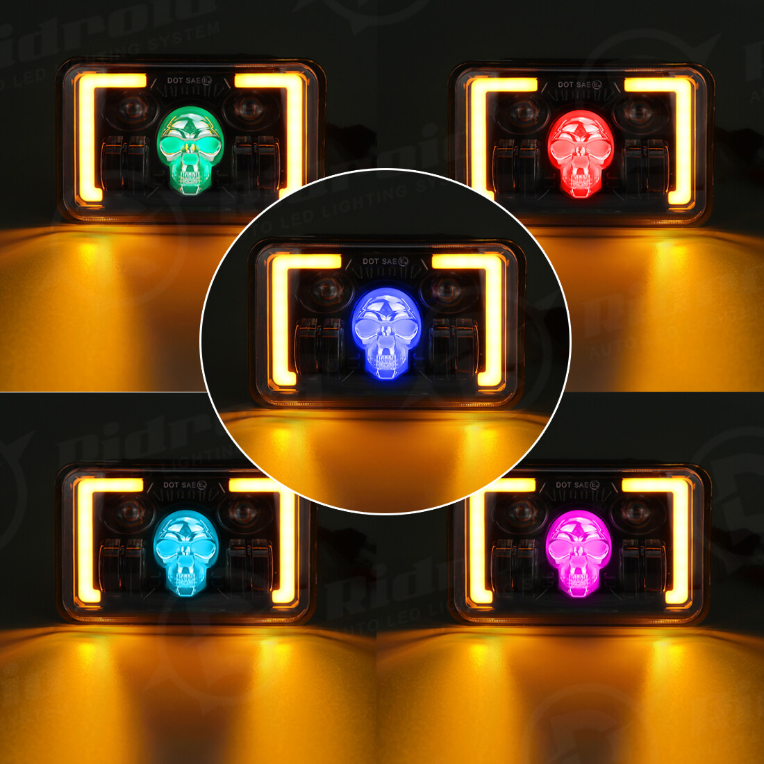 4x 4×6″ LED Headlights RGB For Kenworth T400 T800 W900 Peterbilt 357 359 378 379