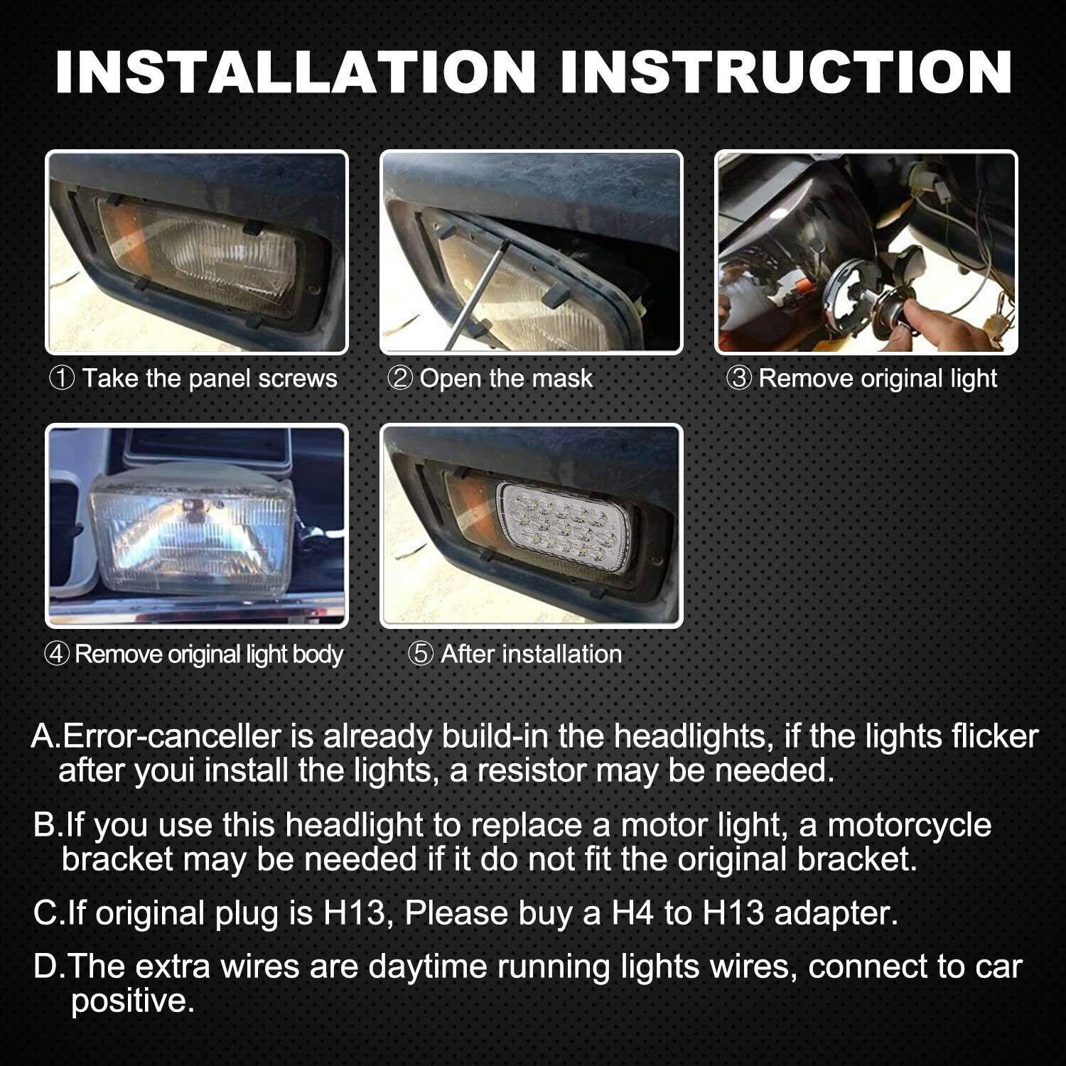 Pair 7×6 inch Led Headlights High Low Beam Fit Chevrolet C10 C20 C30 K10 K20 K30