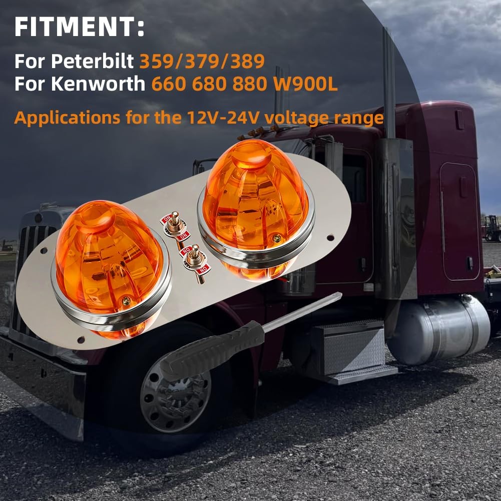Amber Watermelon Light Bracket Kit with Switch for Peterbilt 359 379 389 W900L