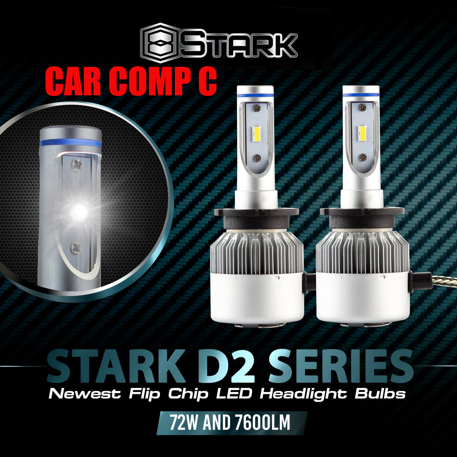 72W 7600LM D2S D2R D2C LED 6000K White Flip Chip Headlight for HID Xenon x2 (F)