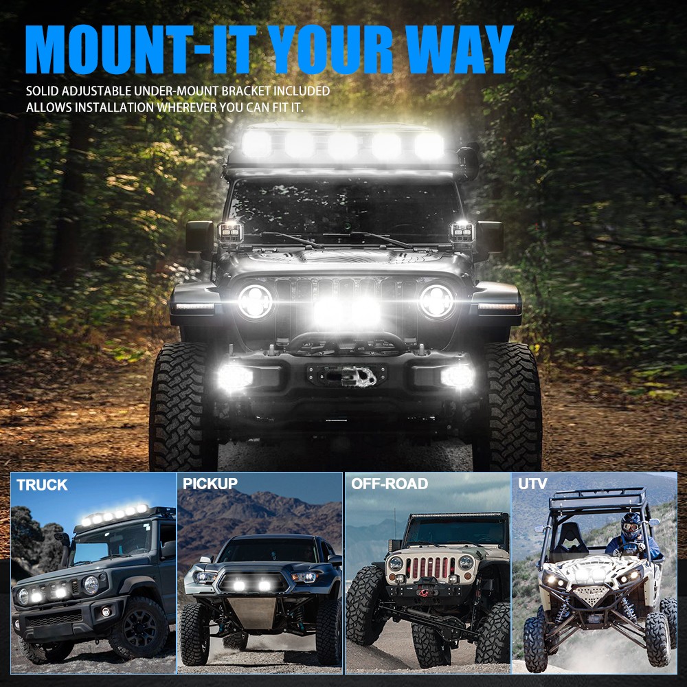 Pair 5″ 30000LM LED Pods Side Shooter White/Amber Beam Pod Lights DRL For Cam-Am