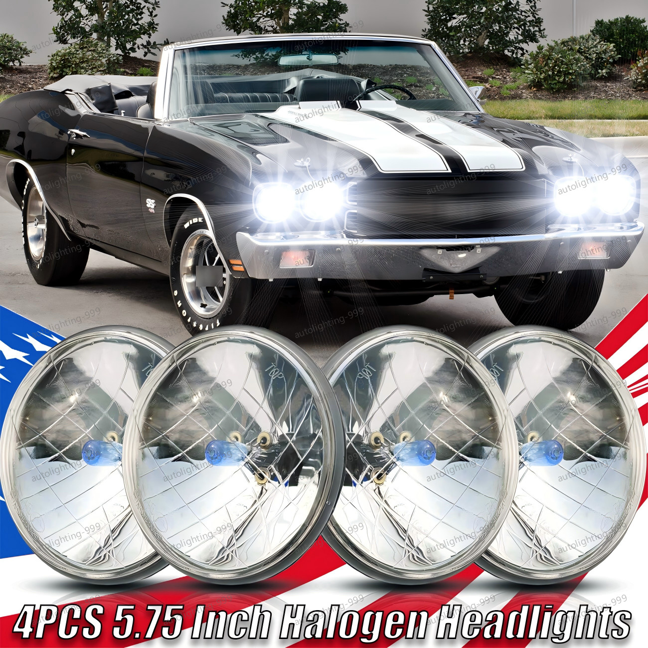 4PCS 5.75″ 5-3/4″ Headlights Hi/Lo Beam for Chevy Chevelle 1964-1970 6000k
