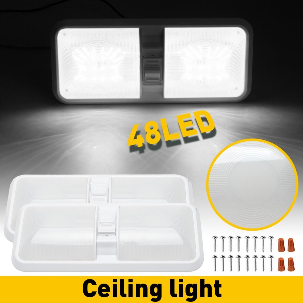 2PCS LED RV Interior Led Ceiling Light Camper Boat Trailer double Dome 12V 600LM