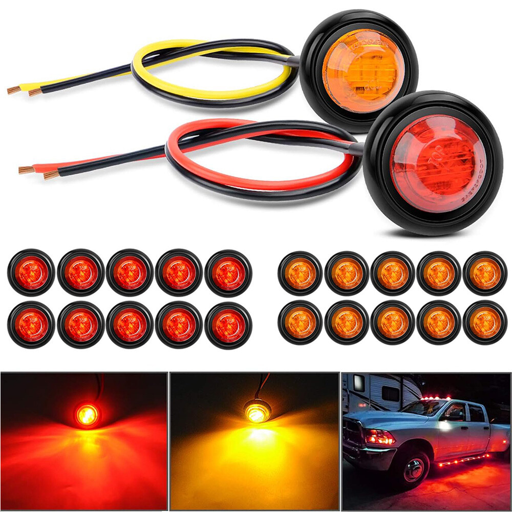 20pcs Mini Round Marker Lights 3/4″LED Truck Trailer Bullet Side Clearance Light