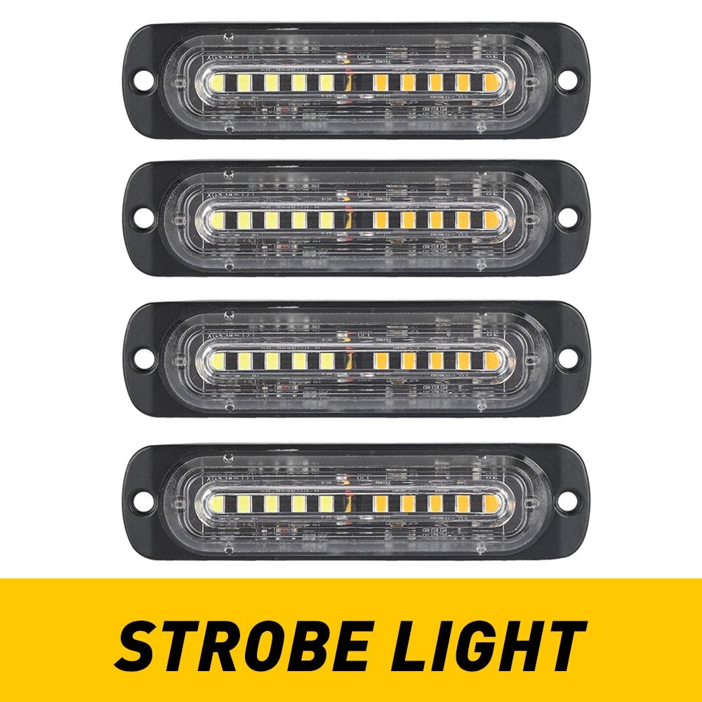4X Warn Hazard Car Flash Strobe Light Bar Aluminum Housing Pickup, Off-road
