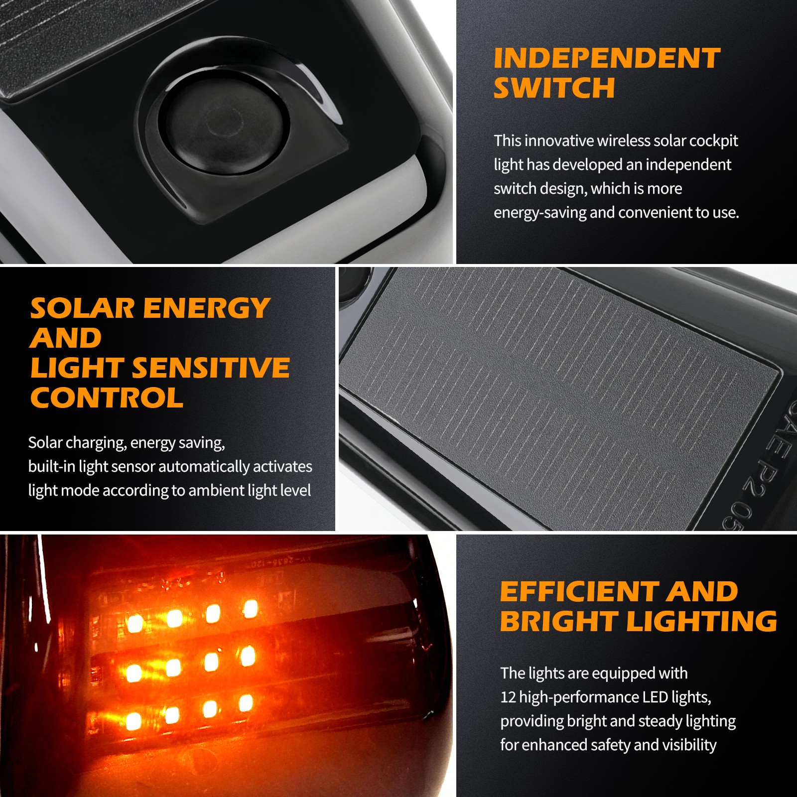 5X LED Cab Lights Solar Powered Wireless Amber Marker For Peterbilt 326 379 389