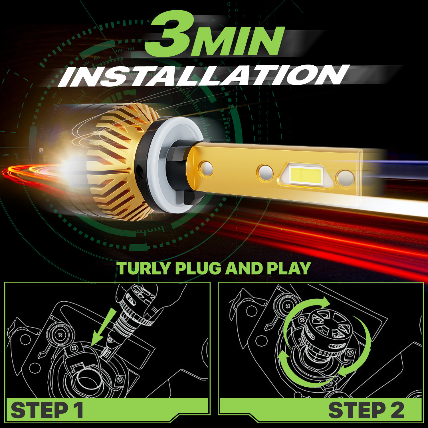 2x H27W/2 881 6500K LED Headlight Bulb High/Low Beam Fog Lighting DRL w/Cool Fan