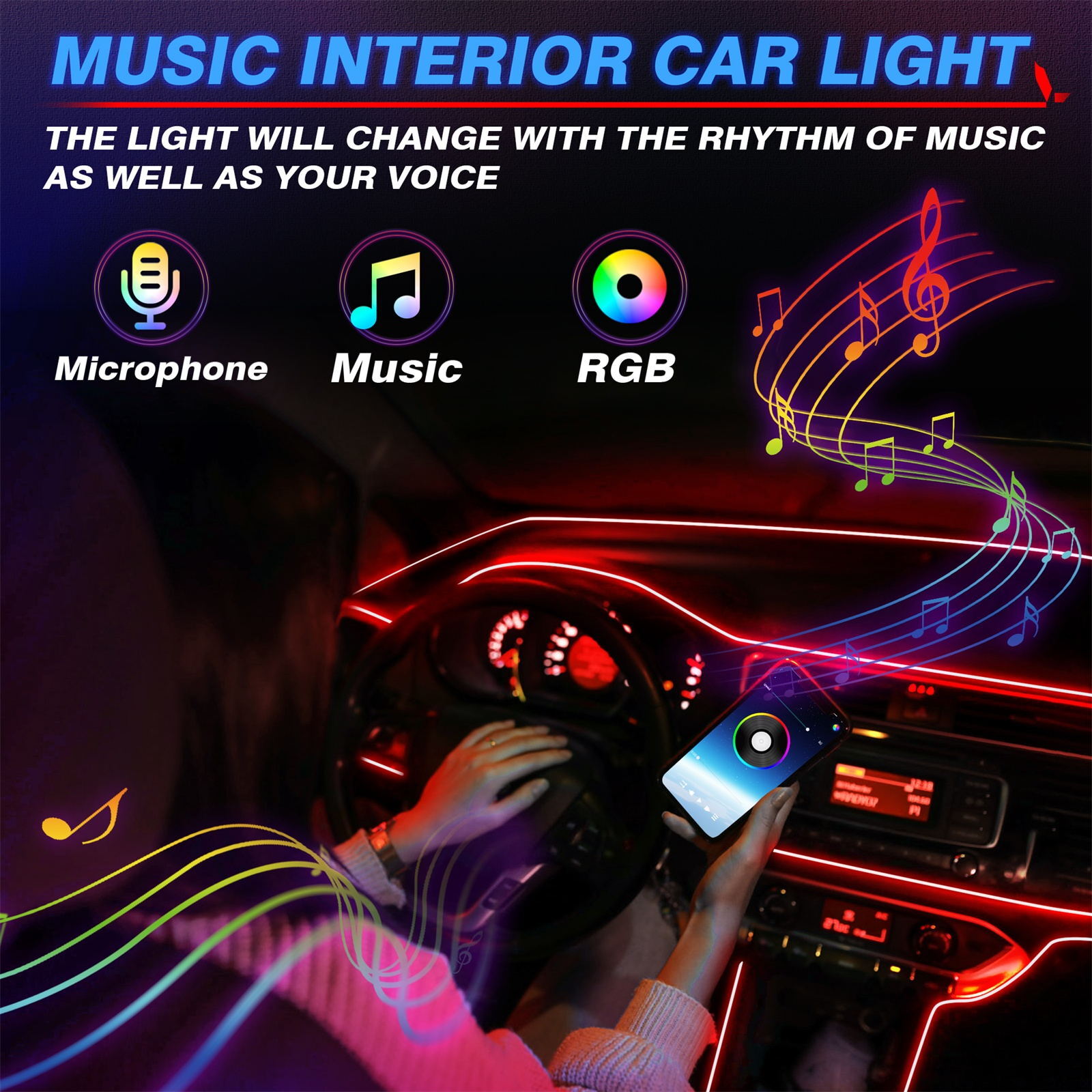 10M RGB 8 in 1 Car Light Strips SUV Car Interior Accent Decor Neon Lighting Kit