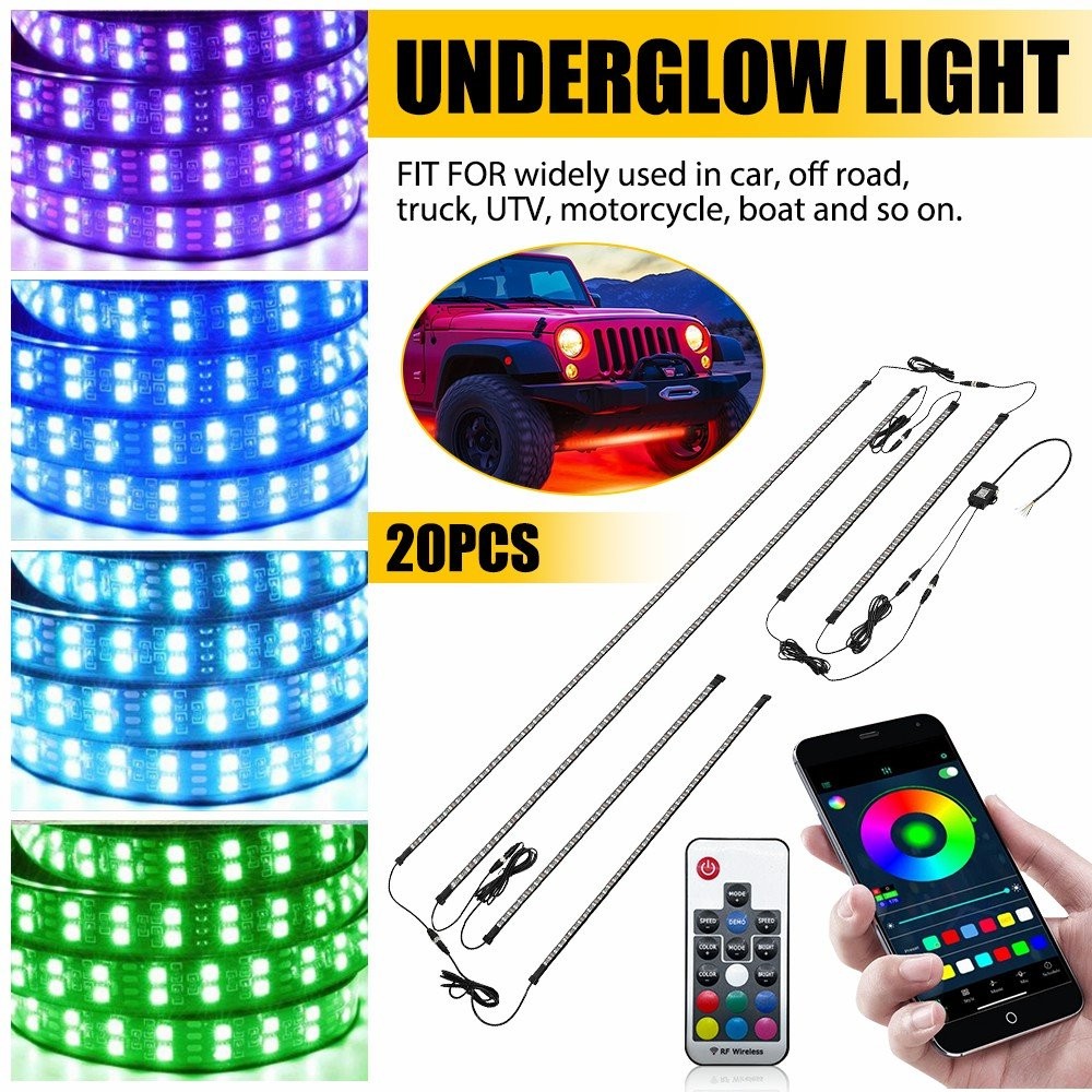 Double Row CHASING 2X 4FT +2X 6.5FT RGB Underglow Light Strips for Car Truck SET