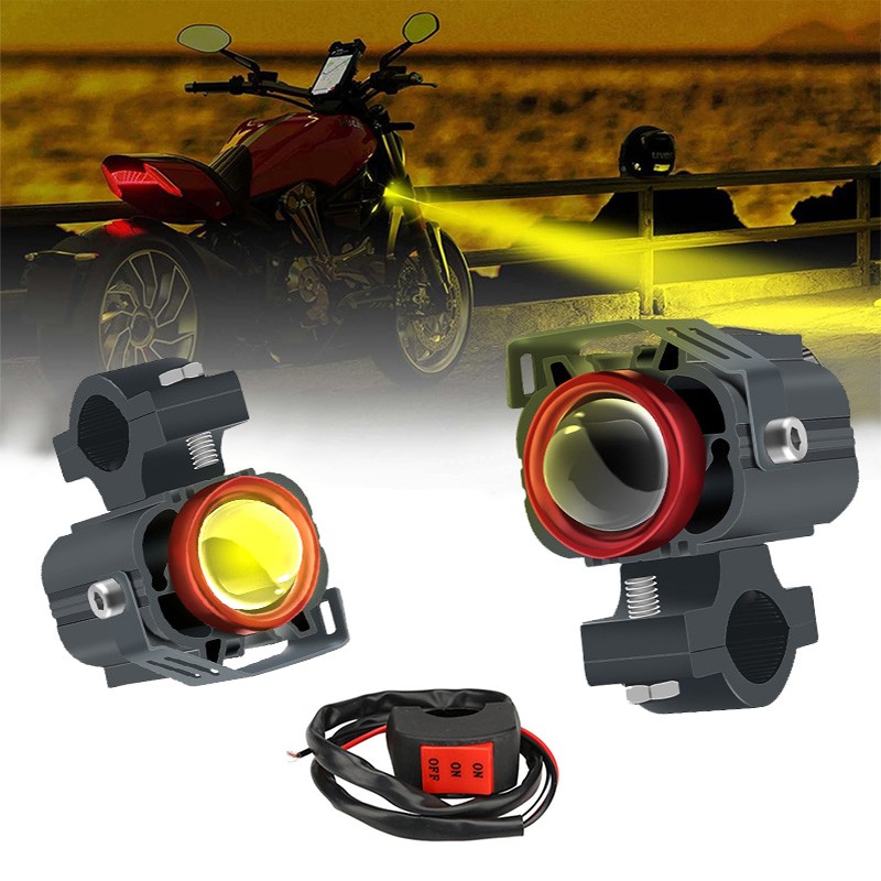 2X LED Motorcycle Spot Light Headlight Fog Work Driving Yellow White Offroad ATV