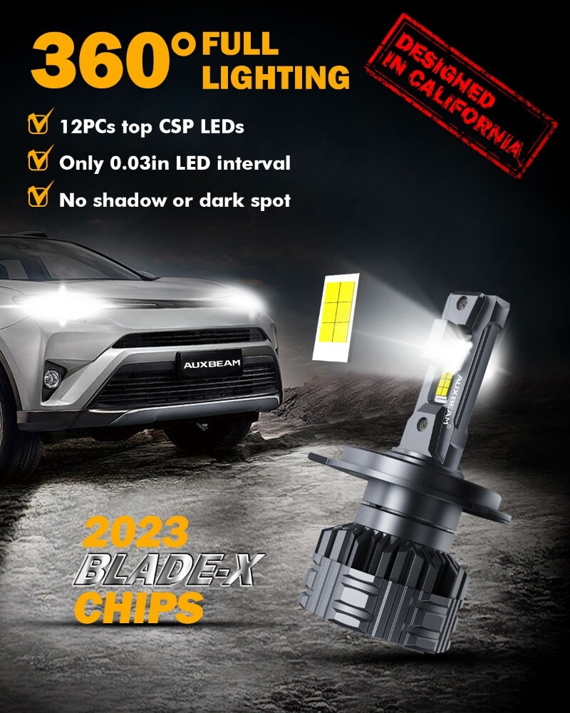 AUXBEAM H4 9003 LED Headlight Bulbs Canbus Conversion Kit 6500K 24000lm High/Low