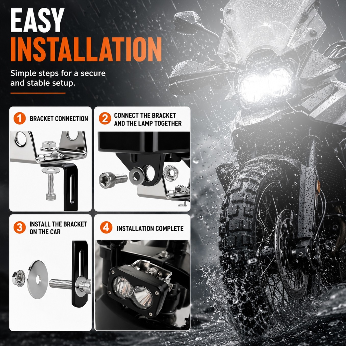 Headlight Kit For Ridstar Q20 EBike Plug and Play Waterproof 20W LED Work Light