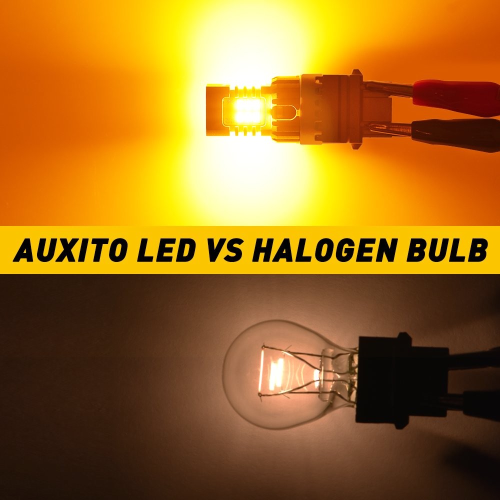2PCS 3157 Amber LED Turn Signal Blinker Light Bulb 3020SMD Chip IP67 Silver Body