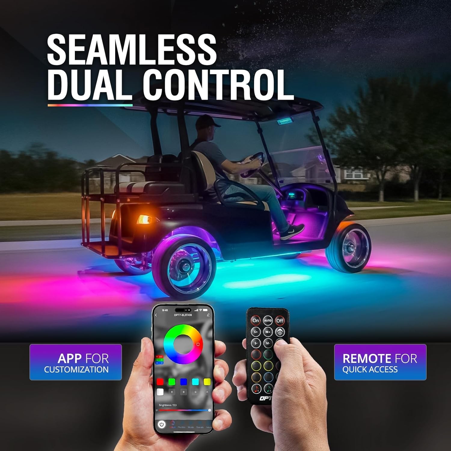 OPT7 6PC DreamColor Golf Cart Underglow LED Light Bar EZGO Yamaha APP+Remote