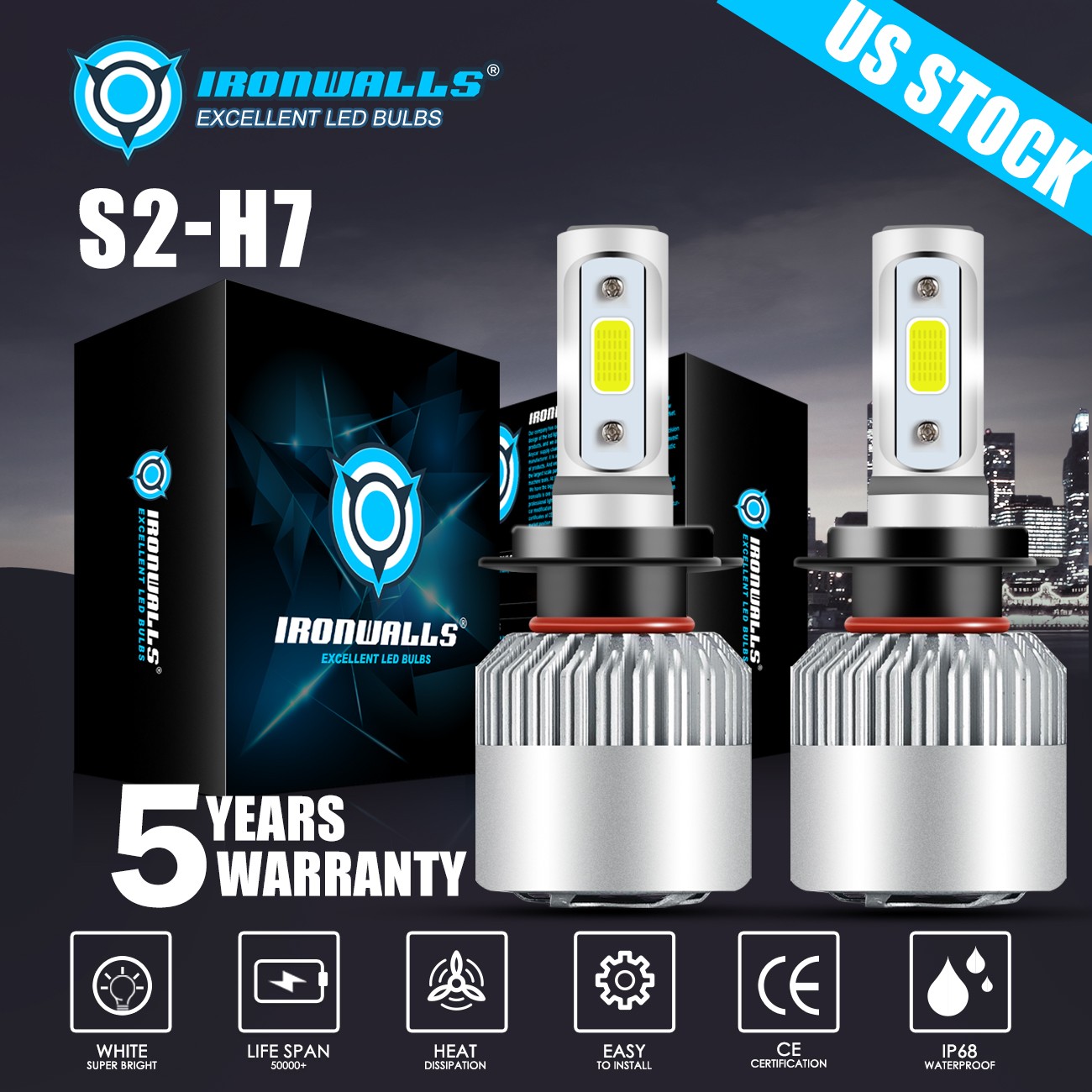 4-Sides H7 H7 LED Headlight Kit High Low Beam Bulbs 360000LM White Super Bright