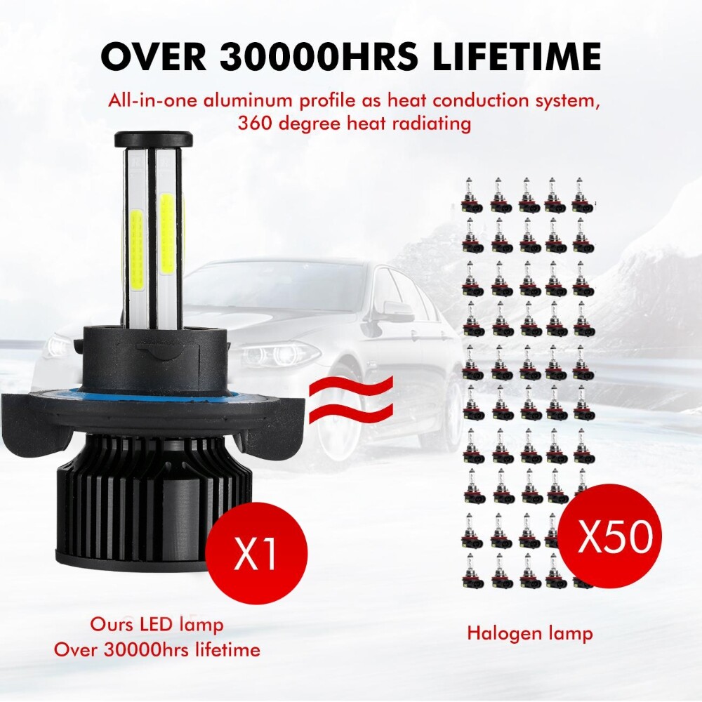 6-Sides H13 9008 LED Headlight Bulbs Kit 420000LM Hi/Lo Beam Super Bright White