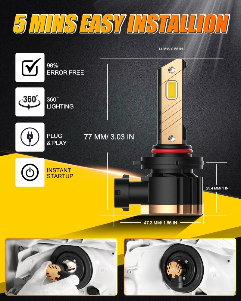 AUXBEAM 9145 9140 H10 LED Fog Light Bulbs 40W 8000LM 6000K/3000K Conversion Kit