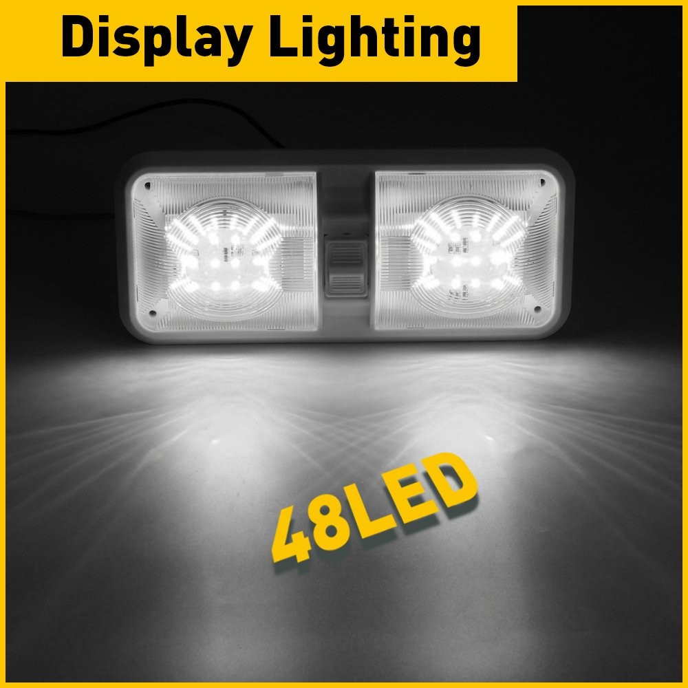 NEW RV 48 12V LED CEILING FIXTURE DOUBLE DOME LIGHT FOR CAMPER TRAILER RV MARINE