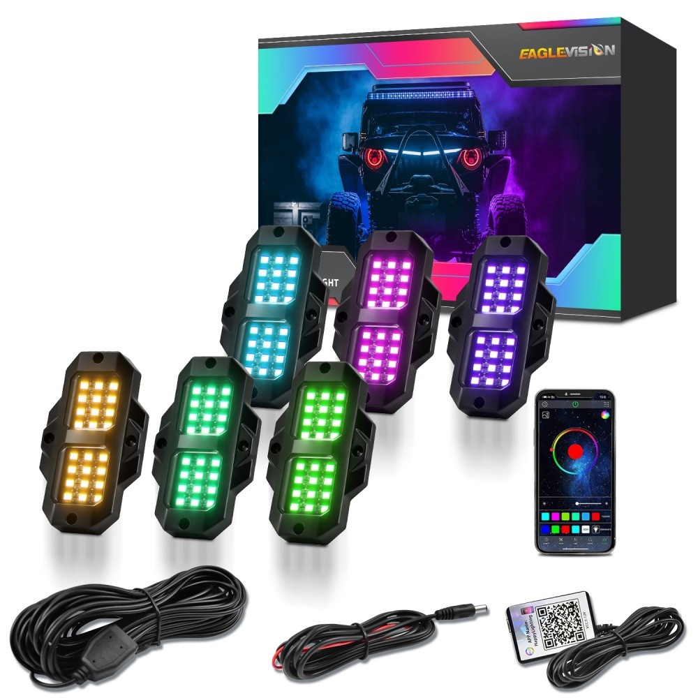 6 Pod RGB LED Rock Light Underbody Trail Rig Glow Lamp Offroad SUV Pickup Truck
