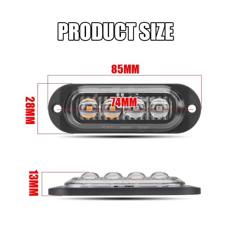 2Pcs LED Side Marker Clearance Lights Truck Trailer RV DRL Oval Light Waterpoof