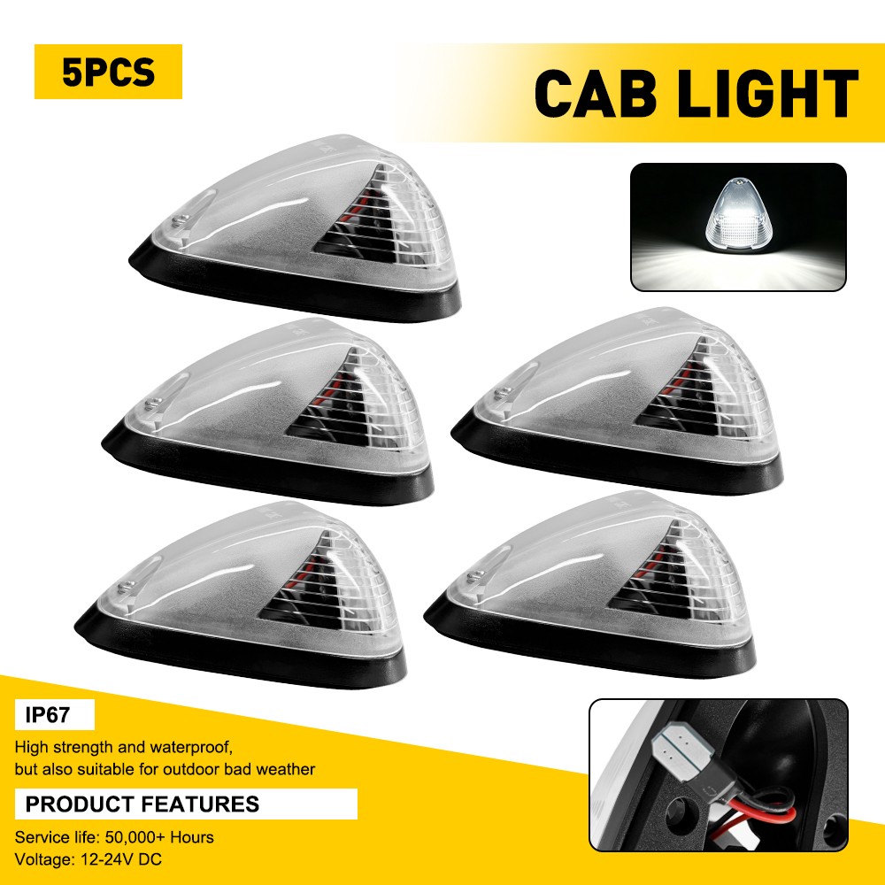 5X Clear White LED Cab Roof Marker Lights For Ford F-250 F250 Super Duty 1999-16