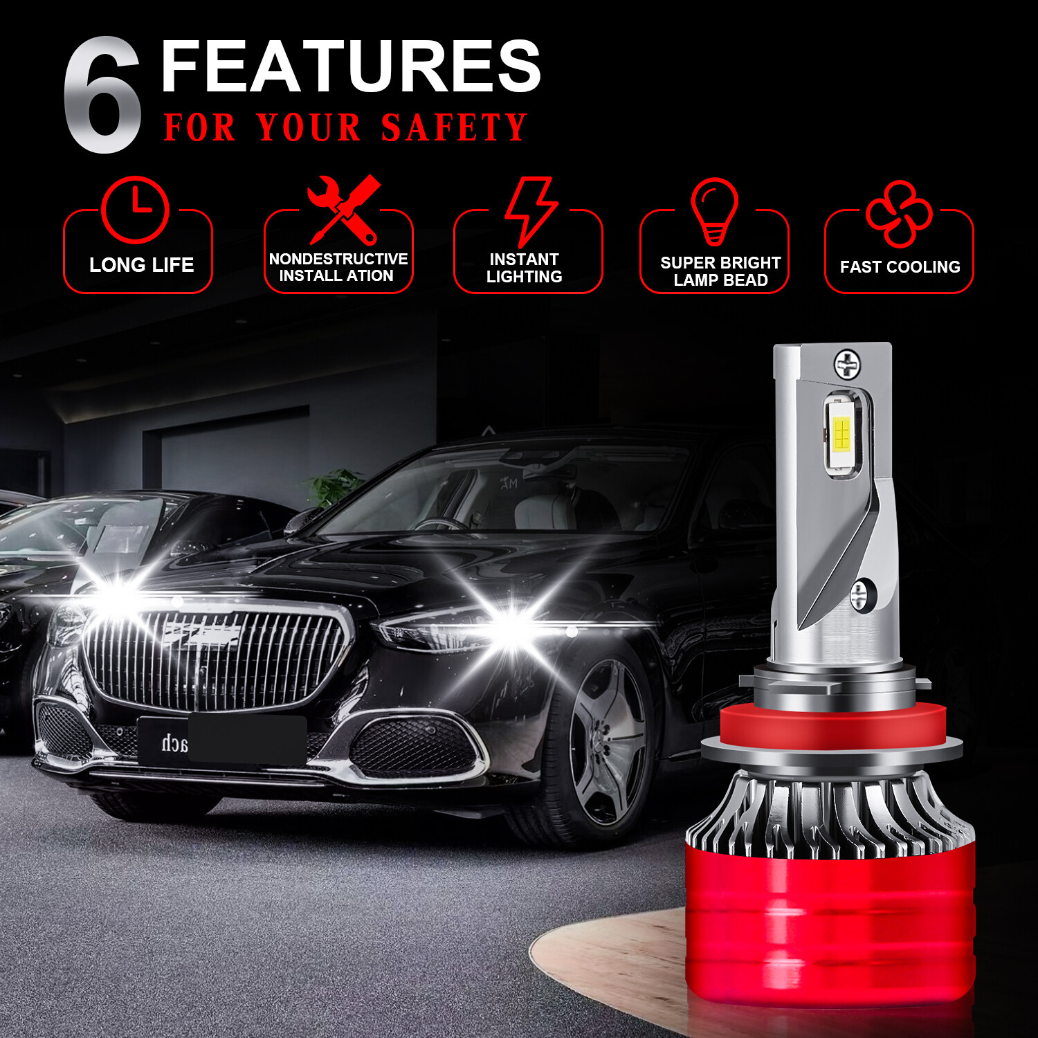 2PCS H11 H16 H8 H9 LED Headlight Bulbs Low Beam or Fog Light Cool White 3570 CSP