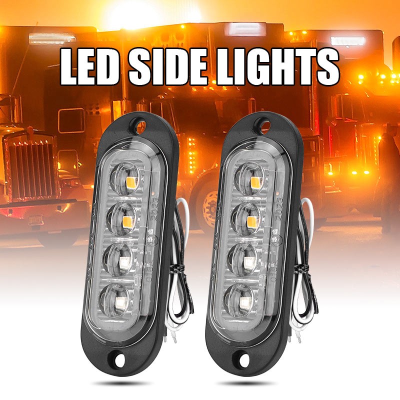 2Pcs LED Side Marker Clearance Lights Truck Trailer RV DRL Oval Light Waterpoof