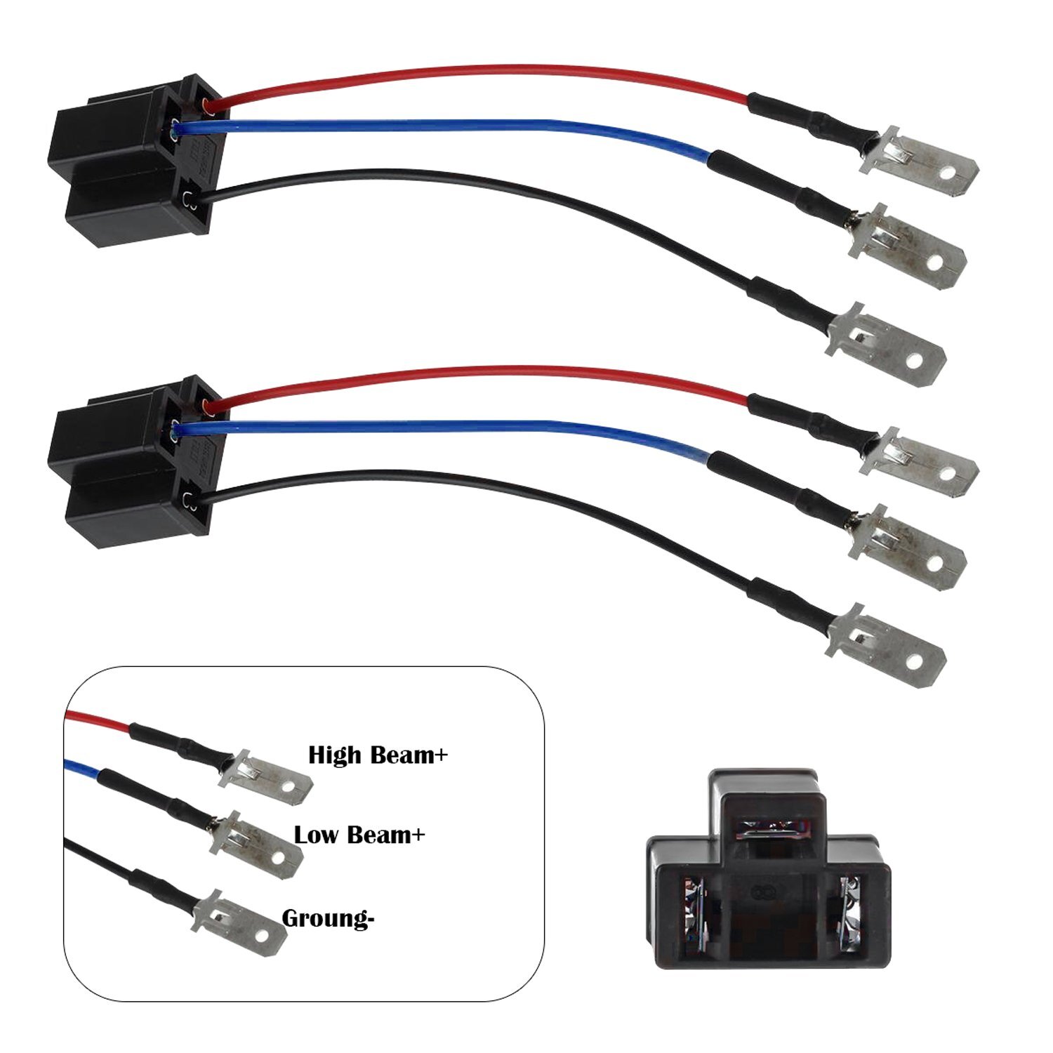 H4 9003 Wire Sockets Wiring Harness H4 to 3 Pin Adapter for 5×7 4×6 Headlight