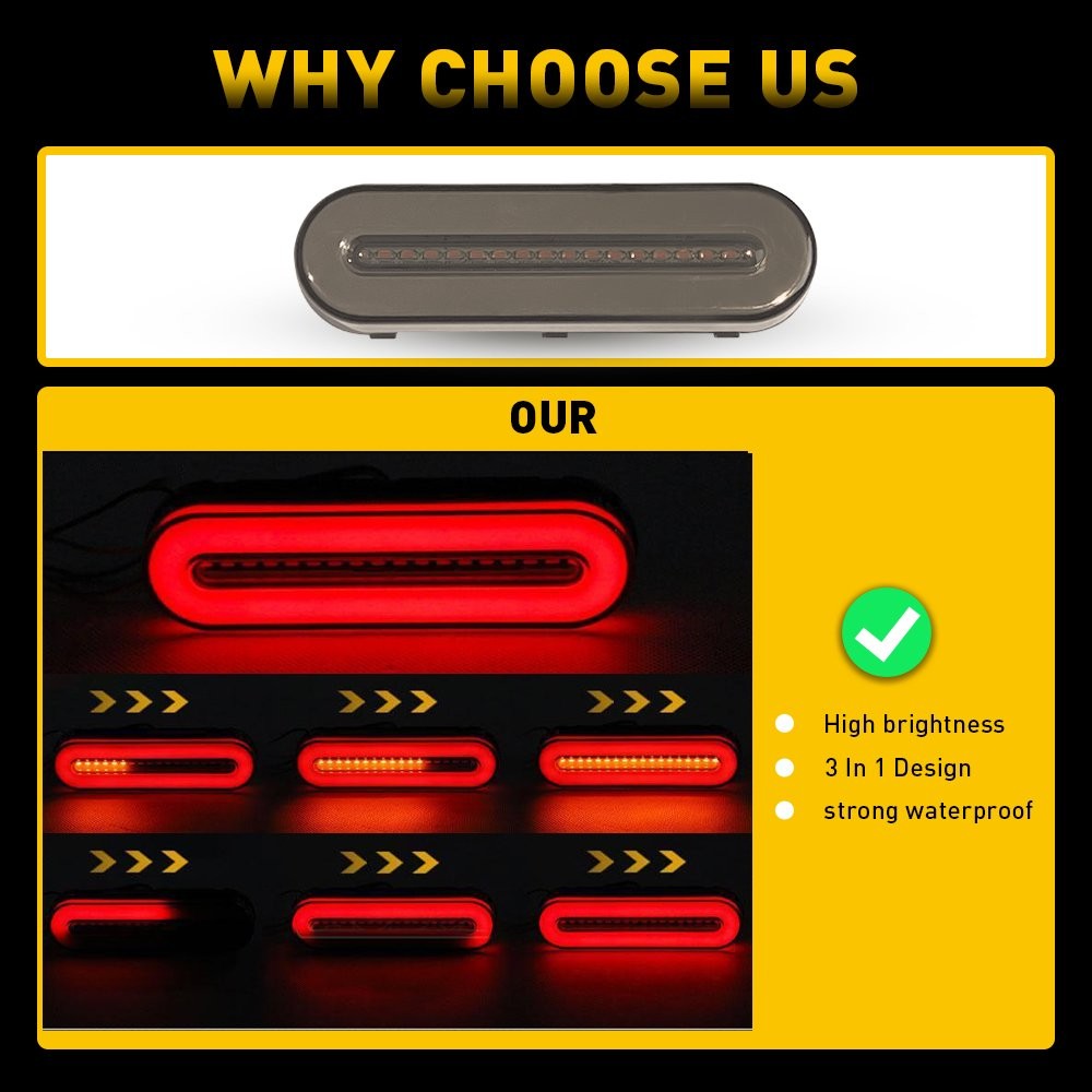 2X Car Oval LED Truck DRL Flowing Light Turn Bar Signal Stop Brake Tail Strip