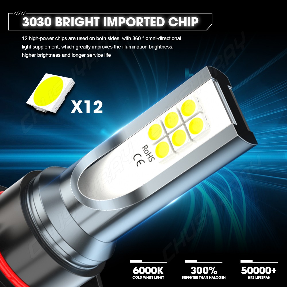 For Chevy Avalanche 2007-2013 2X H16 5202 6000K Super White LED Fog Light Bulbs