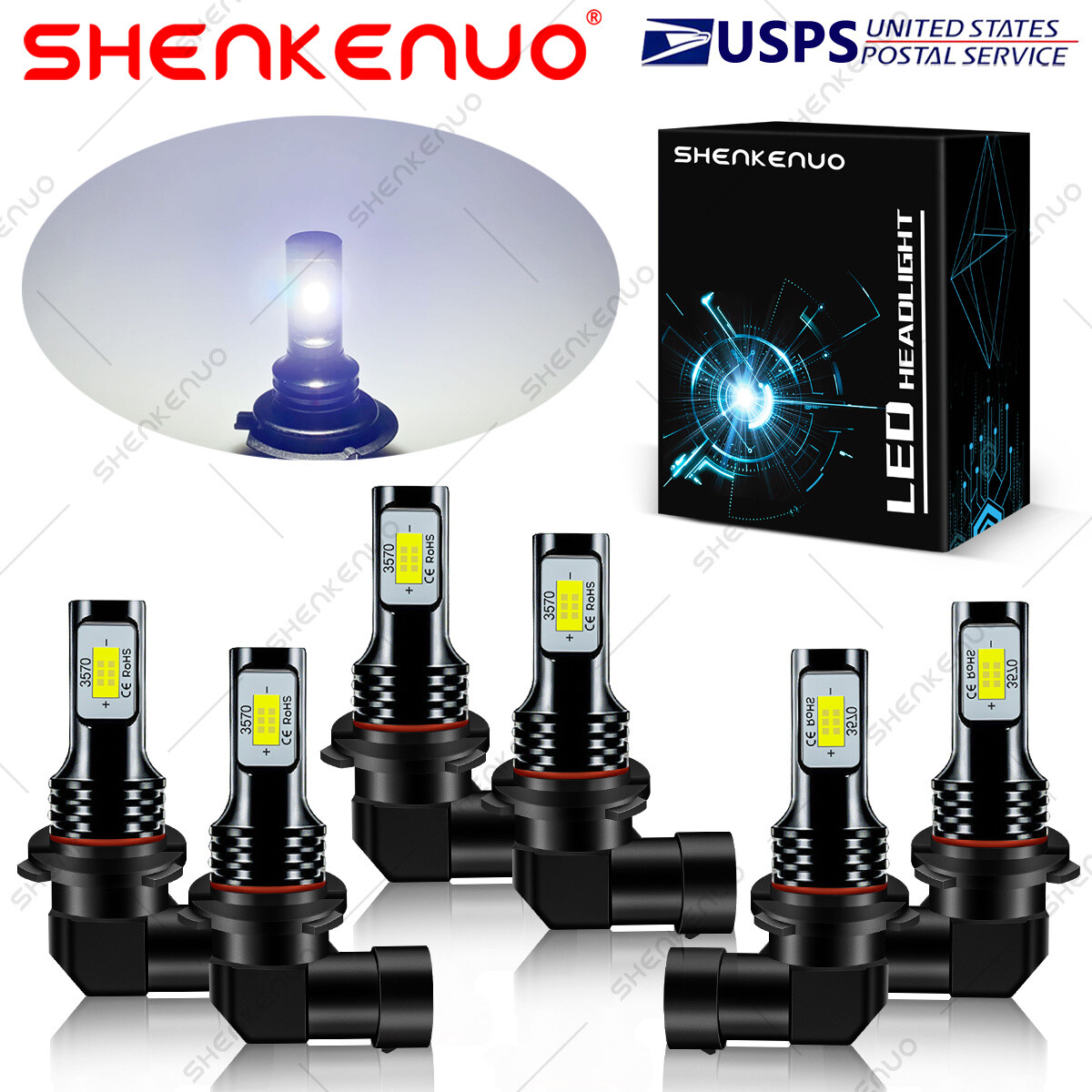 For BMW 525i 530i 540i 535i 6X 9005+9006+9006 LED Headlights Fog Light Bulbs HKB