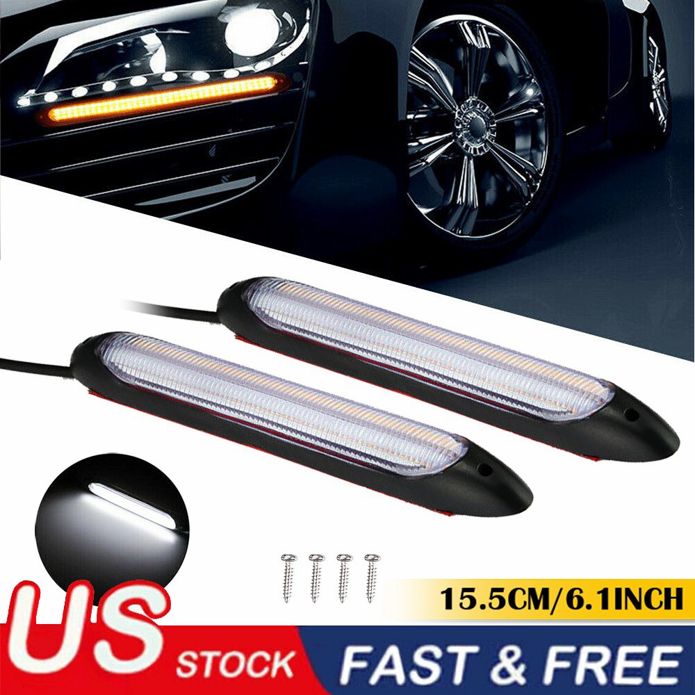 2x Sequential DRL LED Daytime Running Light Flowing Turn Signal Headlight Strip