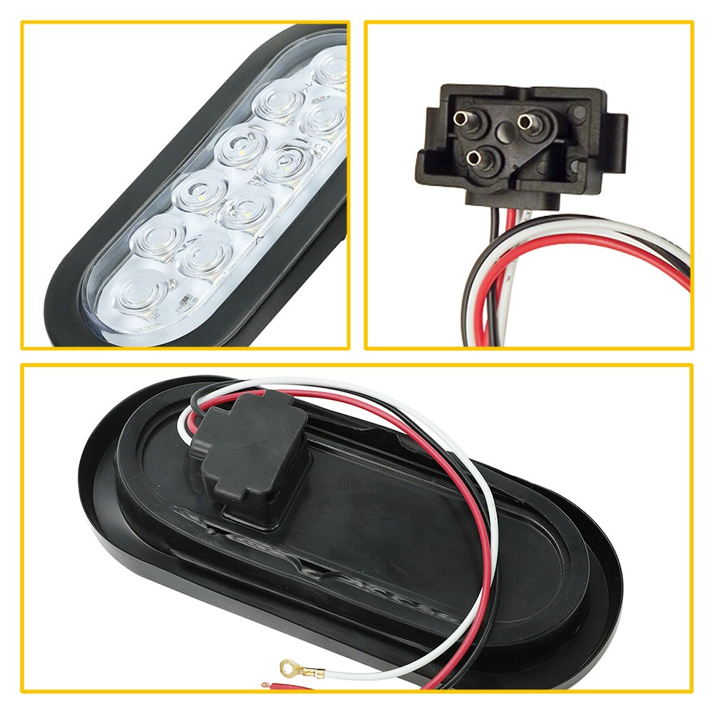 2X 6″ White Oval 10LED Clear Backup Reverse Tail Trailer Light Grommet Plug EOA