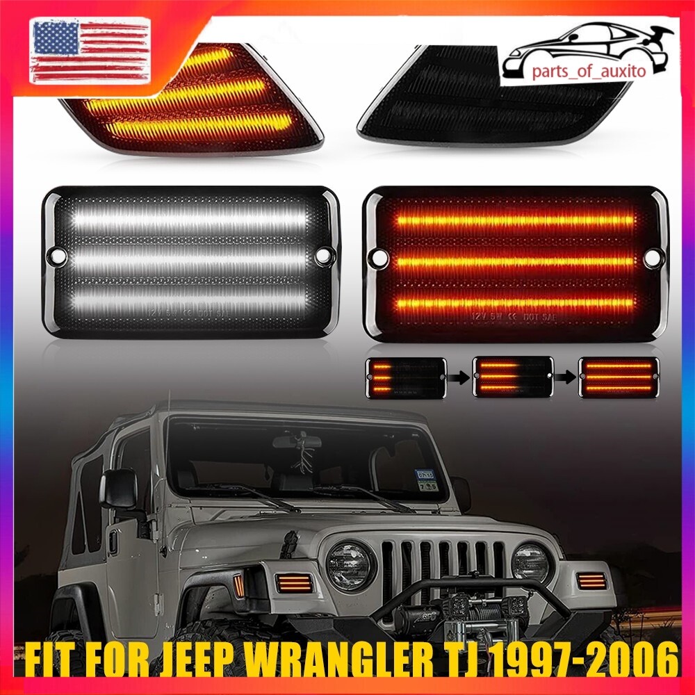 4/8x For Jeep Wrangler TJ 97-06 Smoke LED Bumper Signal Front Side Marker Lights