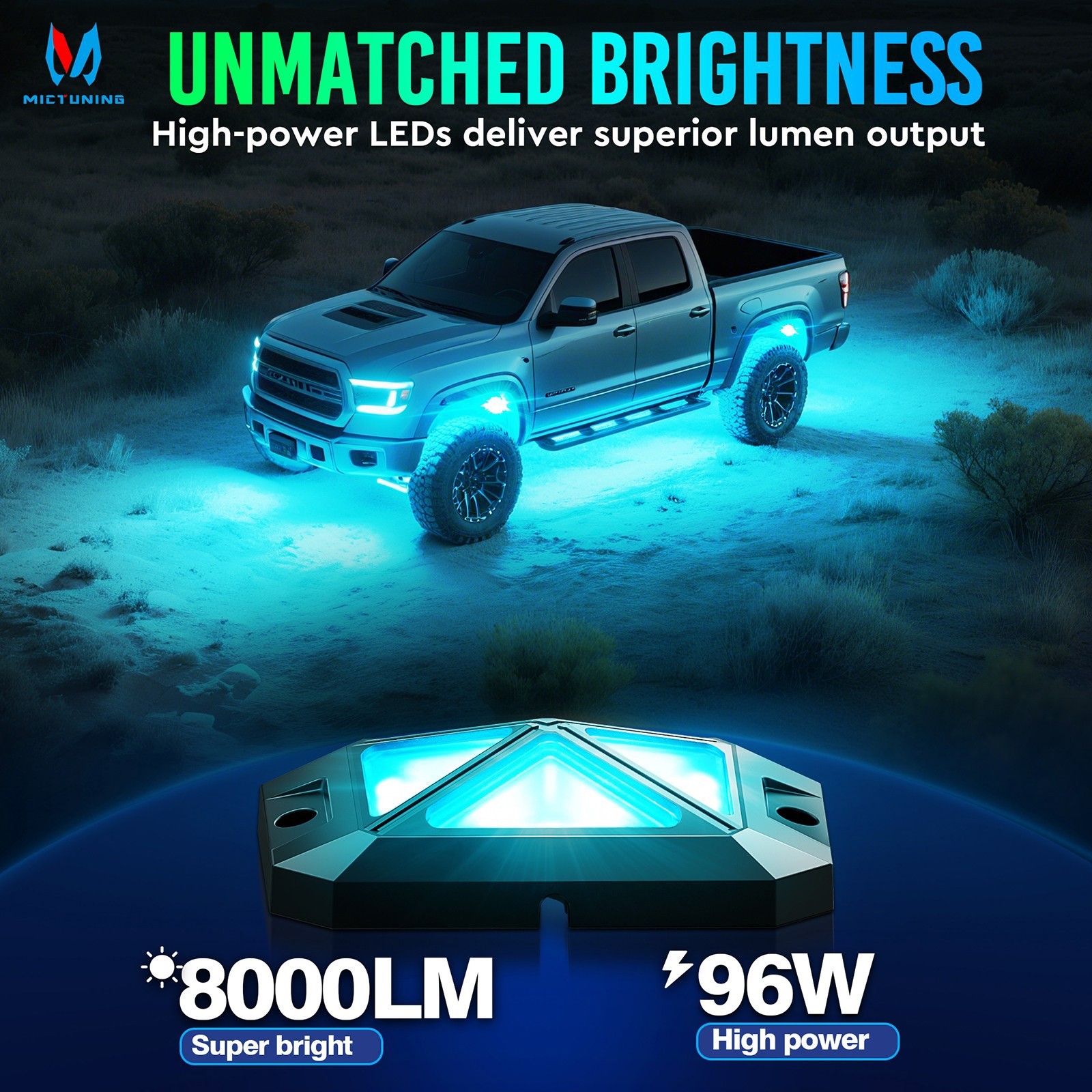 MICTUNING 16 Pods RGBW LED Rock Lights APP Control 4-Side LED Underglow Neon Kit