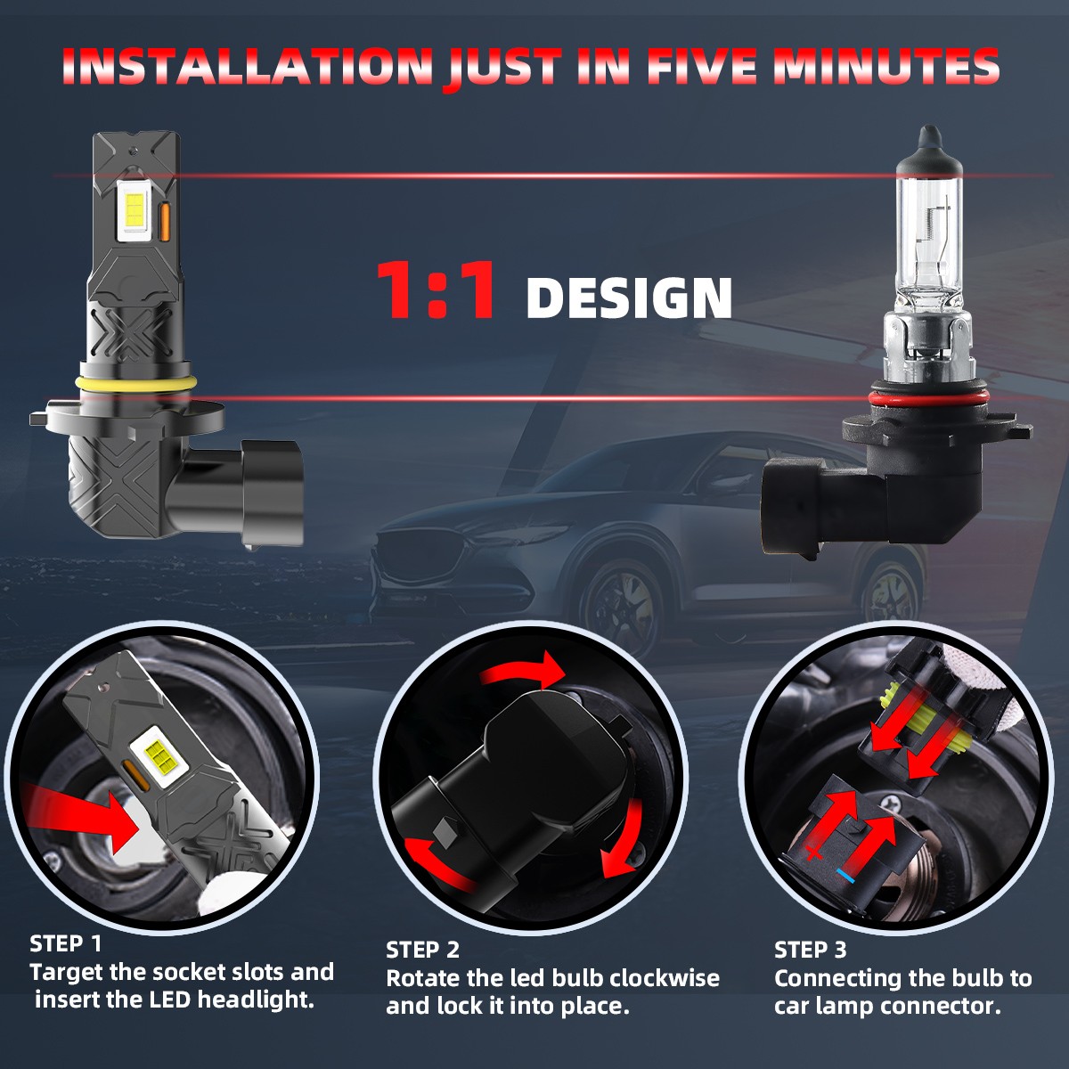 2PCS 9006 LED Headlight Bulbs Kit High Low Beam Super Bright White 6000K New