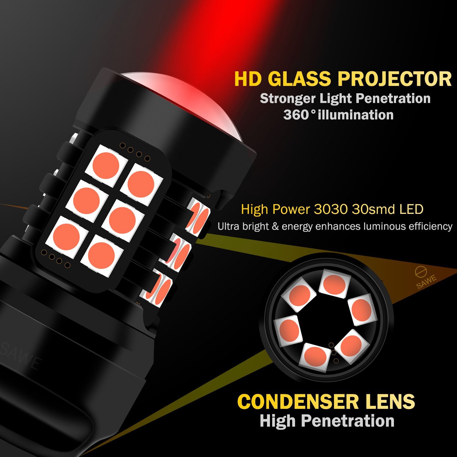 2x 7443 7440 7444 LED RED Flash Strobe Blinking Brake Stop light Bulbs For Honda