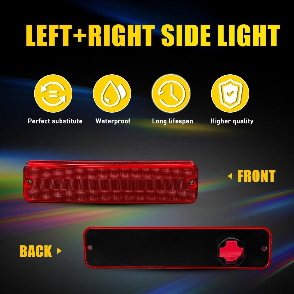 4PC Front Rear Side Marker Light Amber Red Lens For Jeep Cherokee J10 Pickup CJ5