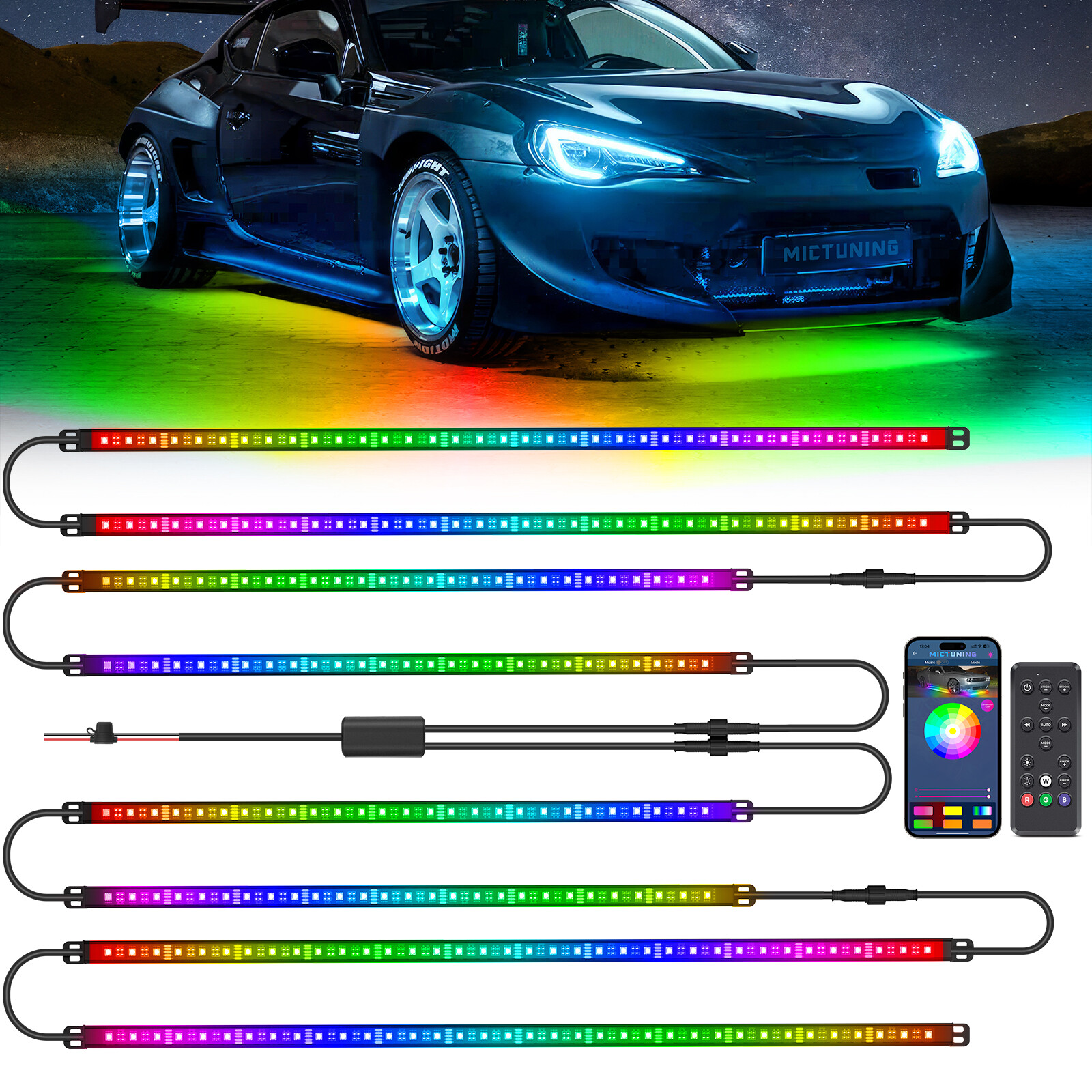 8PC RGB+IC Dream Color Underglow LED Neon Kit Light Strip Bluetoot For Car Truck