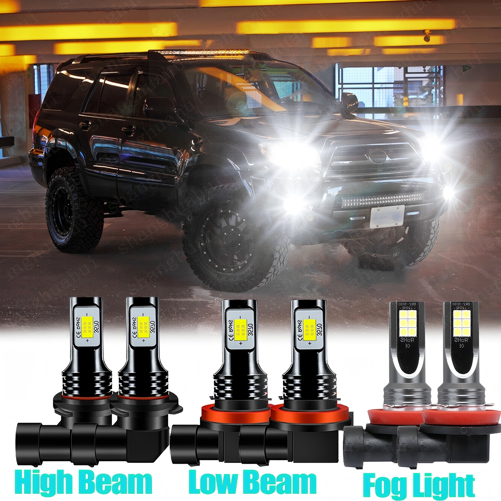 For Toyota 4Runner 2010-2020 LED Headlight Bulbs Kit Hi/Lo Beam Fog Light Bulbs