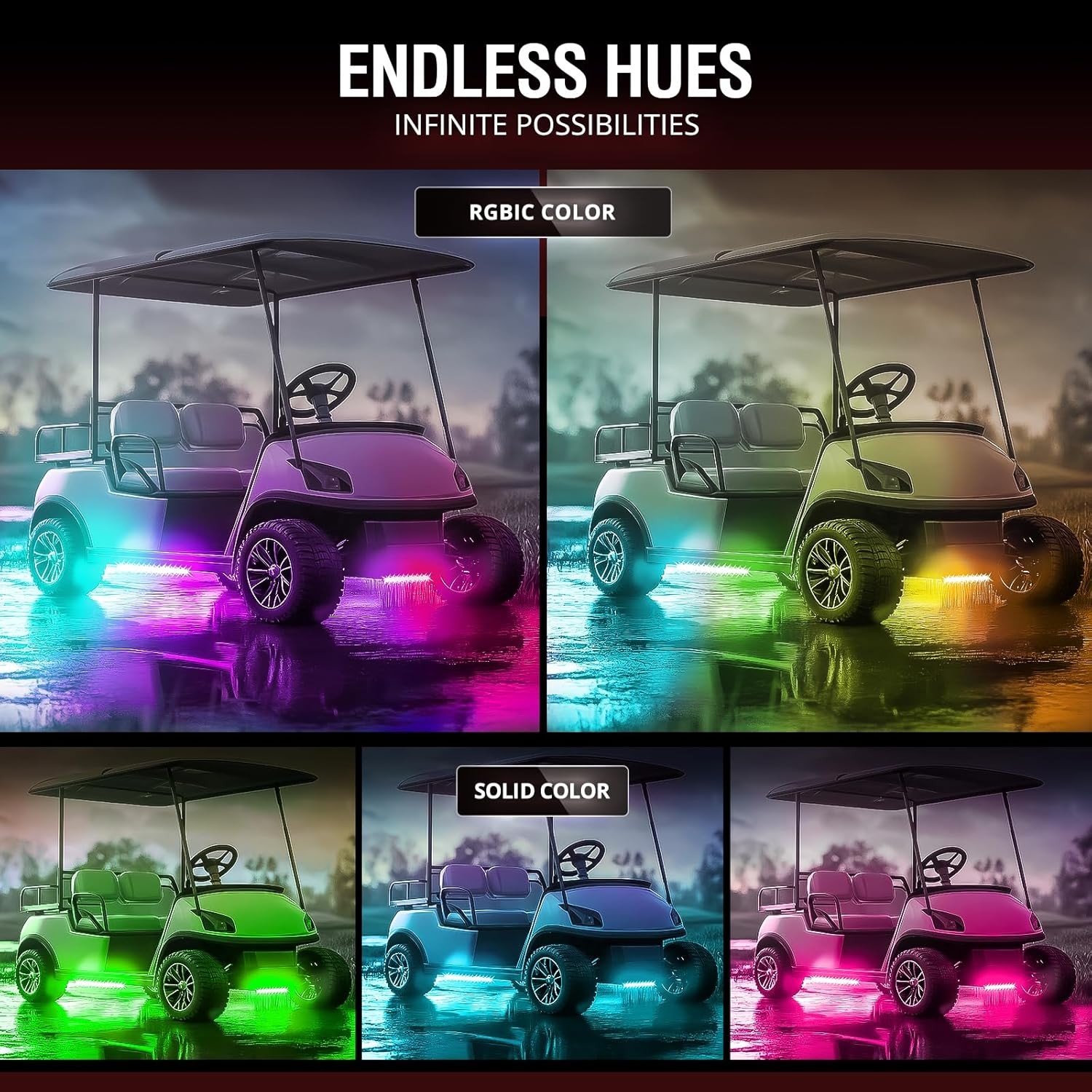 OPT7 6PC DreamColor Golf Cart Underglow LED Light Bar EZGO Yamaha APP+Remote