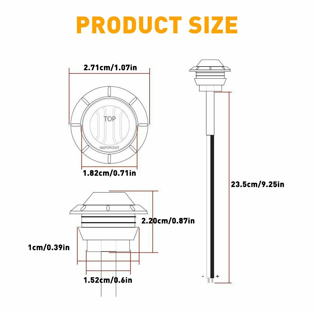 amber 10X 3/4″ Side Marker Lights LED Truck Trailer Round Side Bullet Light EOE